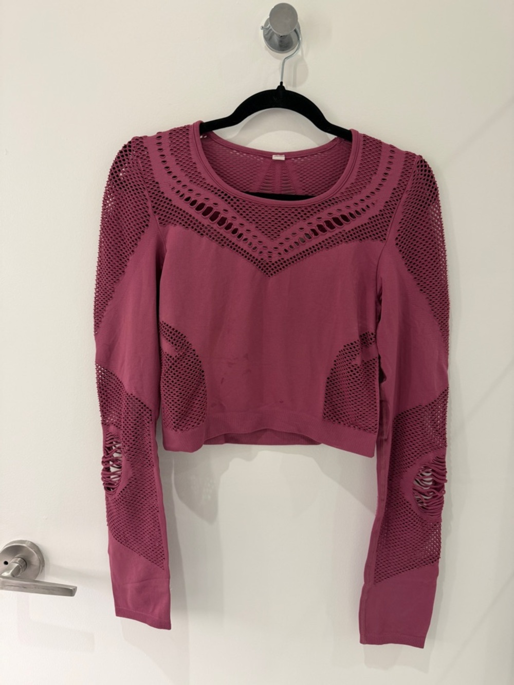 ALO Siren Long Sleeve Women's Rose-Mauve Crochet Detail Long Sleeve Top